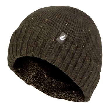 Heat Holders Heatweaver Fleece Lining Beanie | Ribbed Turnover Cuff Marl Winter Hat | Andes Style - Khaki