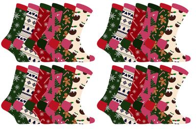 Dames kleurrijke nieuwe kerstsokken - 24 Pack