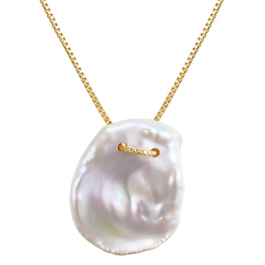 Necklace with pendant sterling silver yellow gold  freshwater cultured pearl white Valero Pearls