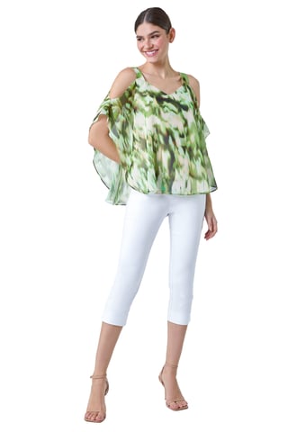 Abstract V-Neck Cold Shoulder Overlay Top