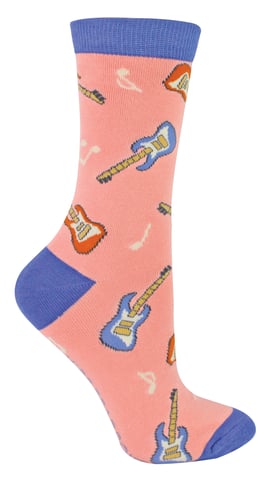 Miss Sparrow - Dames Gitaar Sokken - Grappige Gitaar Patroon Bamboe Sokken - Gitaar (Roze)