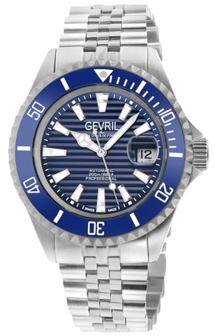 Gevril Herenkamer 42601 Zwitserse Automatische Sellita SW200 Blauwe Wijzerplaat Datum Roestvrij Staal Horloge