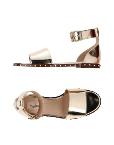 Valentino Garavani Platinum Leather Flat Sandals