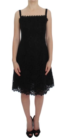 Dolce & Gabbana Dames Zwarte Bloemen Kant Shift Jurk Tot de Knie