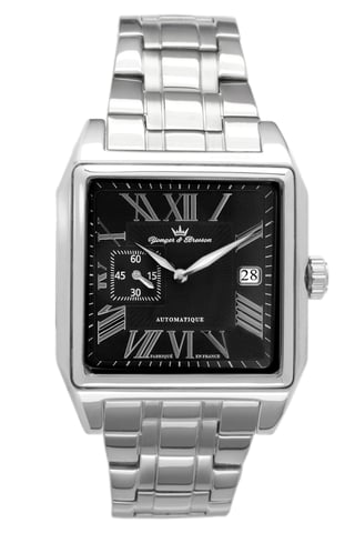 Yonger Silver Stainless Steel and Black Dial Watch