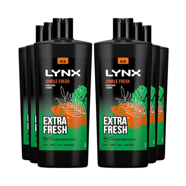 Lynx 3in1 Body, Face & Hair Wash Shower Gel Extra Fresh Jungle Fresh 700ml, 6pk