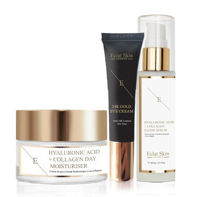 Hyaluronzuur & Collageen Dagcrème + Hyaluronzuur & Collageen Serum + Onderoogcrème 24K Goud