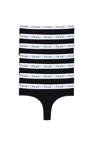 Black 7 Pack Cotton Fcuk Ladies Thongs