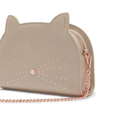 Ted Baker Kirstie leren crossbodytas in de vorm van een kat, taupe