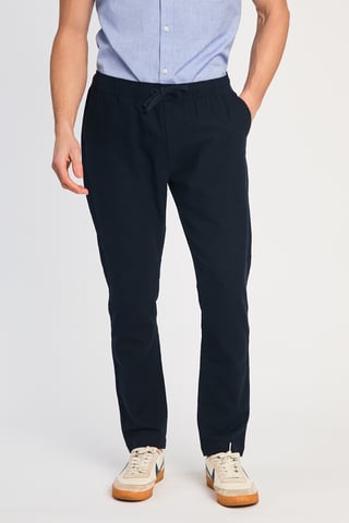Navy Linen Blend Cuffed Trousers