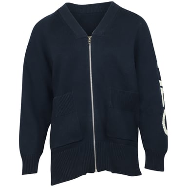 Kenzo Knit Zip Long Cardigan in Navy Blue Cotton