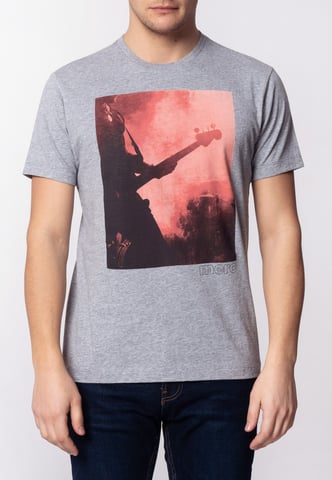 Porter Mens Cotton T-Shirt With Large Music Poster Print In Grey Marl