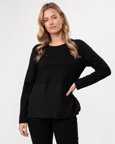 T-shirt met ronde hals, borstzak en zijsplit in blauw
