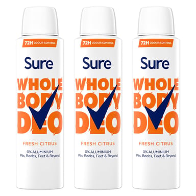 Sure Women Fresh Citrus Whole Body Deodorant Spray Aluminium Free 150ml, 3 Pack