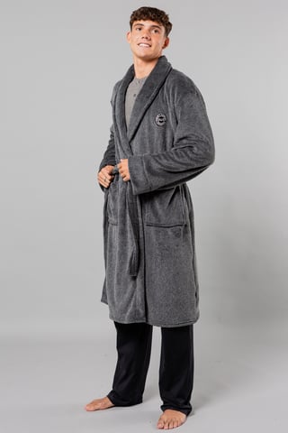 Navy Plush Shawl Collar Dressing Gown