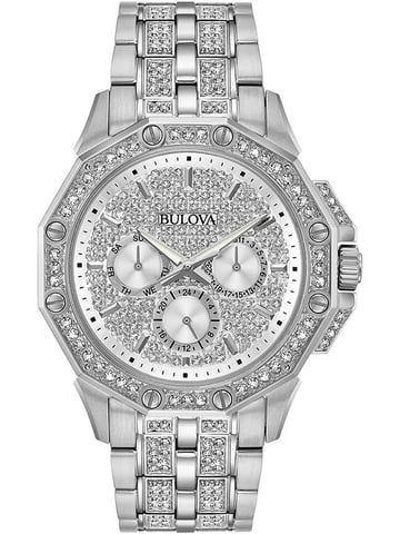 Bulova Kristallen Heren Zilveren Horloge 96C134