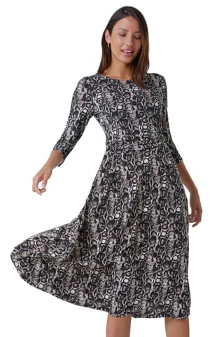 Animal Print Gathered Stretch Ruched Dress
