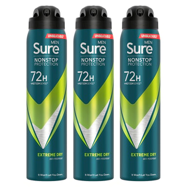Sure Men Anti-perspirant 72H Nonstop Protection Extreme Dry Deodorant 250ml, 3 Pack