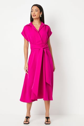 Front Tie Shirt Midi Dress