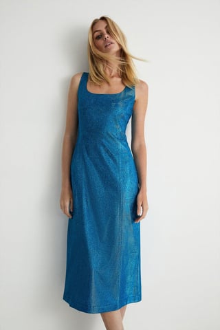 Sparkle Square Neck Sleeveless Midi Dress