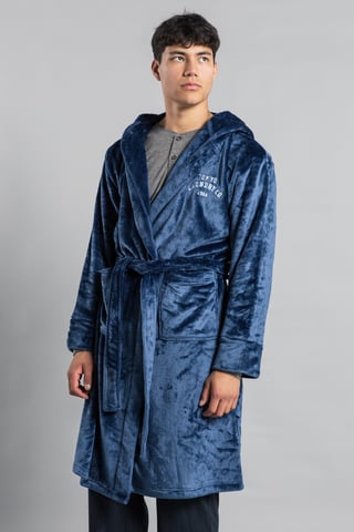 Blue Plush Dressing Gown With Hood