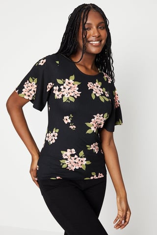 Crew Neck Flutter Sleeve Top
