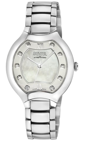 Gevril Women's Lugano Swiss Diamond White MOP Dial, 316L Stainless Steel Bracelet Watch