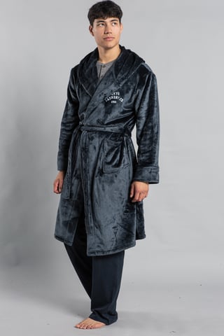 Black Plush Dressing Gown With Hood