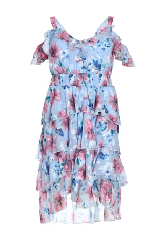 Curve Blue Floral Chiffon Tiered Midi Dress