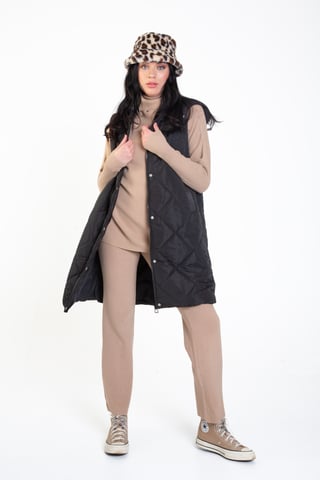 Longline gewatteerde bodywarmer met capuchon