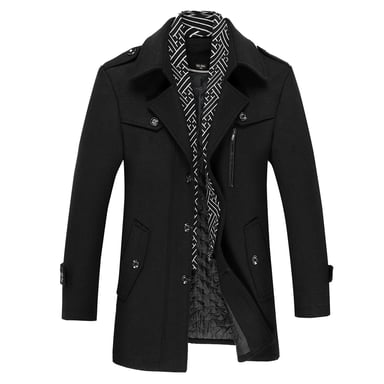 Heren winter verdikte effen kleur revers casual wollen jas met gestreepte kraag Kameel Zwart