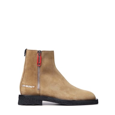 Heren Off White Suède Spongesole Enkellaarsjes in Wit
