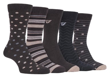 Farah - 5 Pack Mens Thin Breathable Classic Polka Dot Patterned Soft Top Cotton Dress Socks - FCS273BRNGRY (Polka Dot)