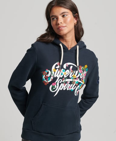 Superdry Hoodie met geschreven opdruk en bloemenprint
