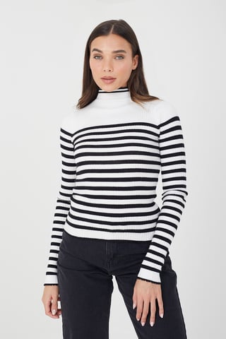 Ivory 'Bardi' Stripe Rib Turtleneck Jumper