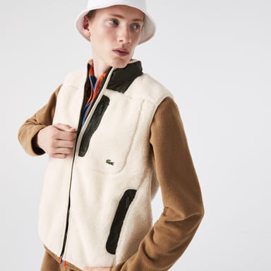 Heren Lacoste Sherpa Fleece Vest in Crème