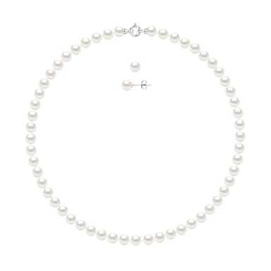 Versiering ketting en oorbellen zoetwater parels 7-8mm White Gold