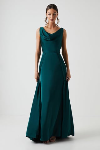 Cowl Neck A-line Satin Bridesmaids Dress
