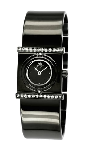 Yonger and Bresson Black Dial Black Leather Watch with Diamonds