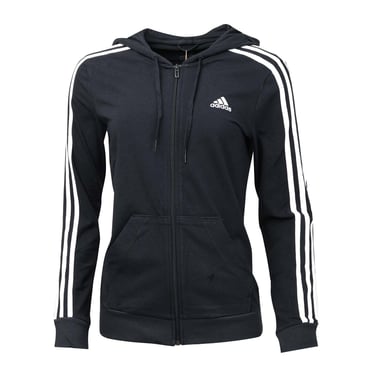 Dames adidas Essentials 3-Stripes Zip Hoody in Navy-Wit