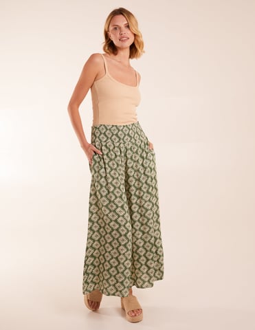 Shirred Waist Wide Leg Aztec Trouser