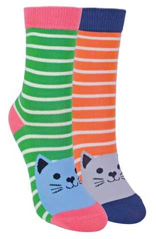 Set van 2 sokken met dierenprint voor meisjes | Miss Sparrow | Casual grappig patroon crew bamboe sokken | Grappige nieuwe sokken voor kinderen - Kitty Cats