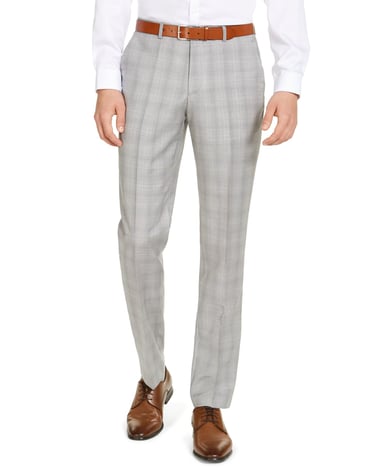 Hugo Boss Mens Pants Gray Dress Modern Fit Plaid Print