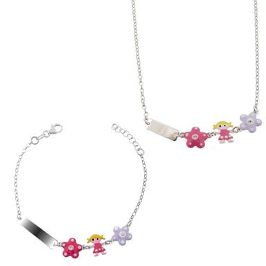 Orphelia 'Dahlia' Child's 925 Sterling Silver Set: Bracelet + Necklace - Silver SET-7147