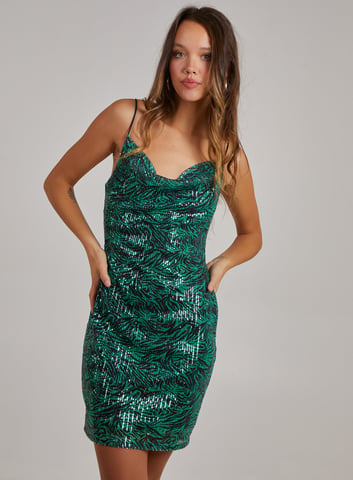 Sequin Cowl Neck Dress