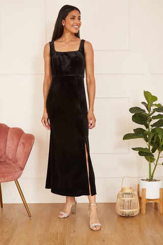 Black Velvet Fitted Midi Dress