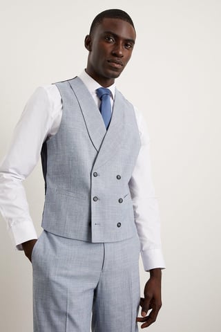Slim Fit Light Blue Puppytooth Waistcoat