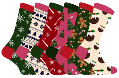 Dames kleurrijke nieuwe kerstsokken - 6 Pack