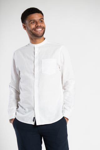 White Long-Sleeve Linen Blend Shirt