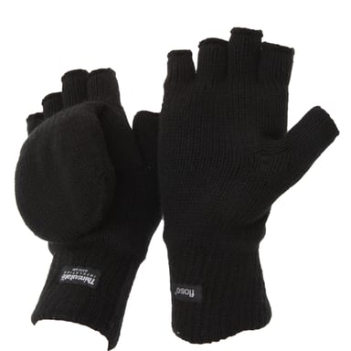 Floso Unisex Mens/Womens Thinsulate Thermal Capped Winter Fingerless Gloves (3M 40g) (Zwart)